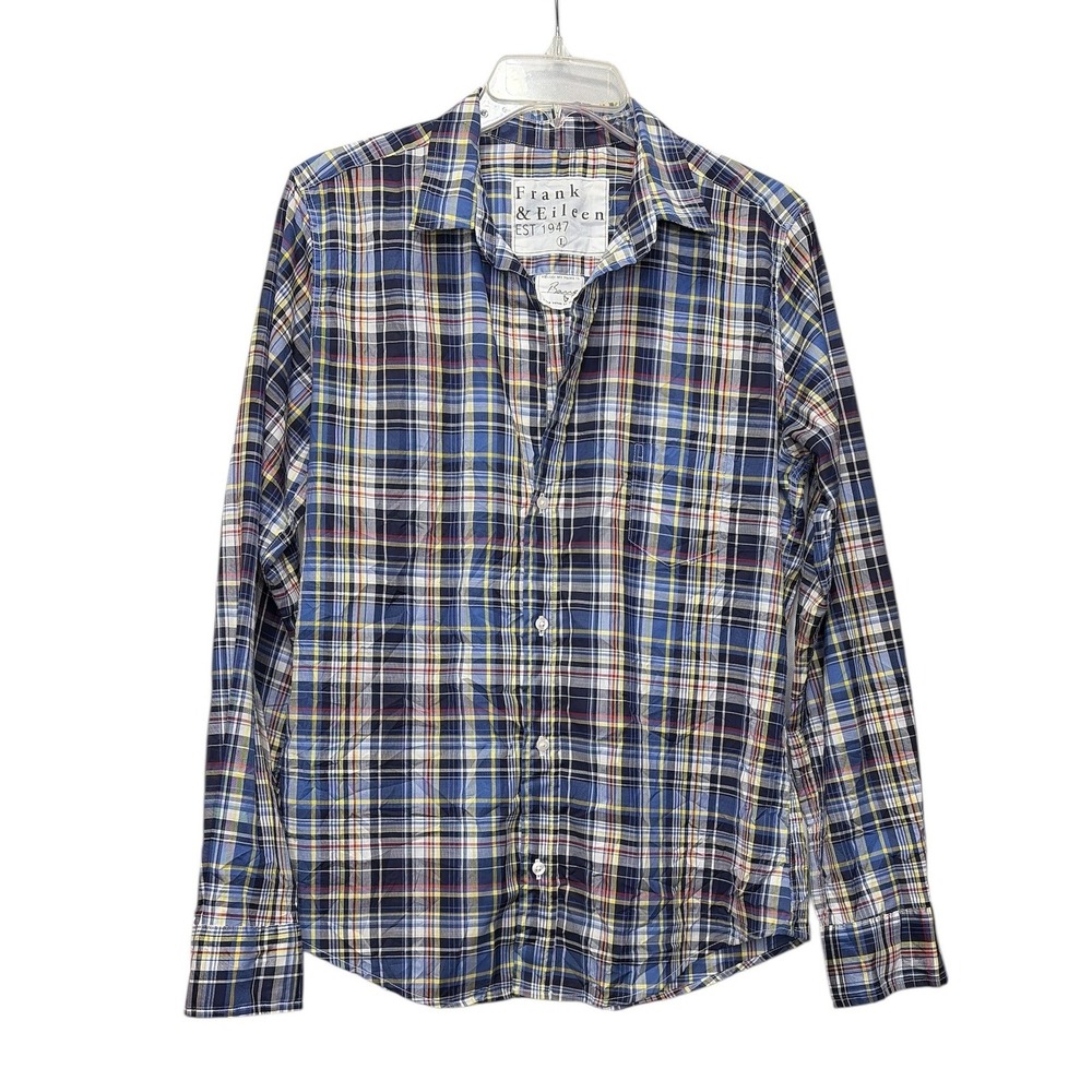Frank & Eileen Barry Signature Crinkle Plaid Italian Cotton Shirt L